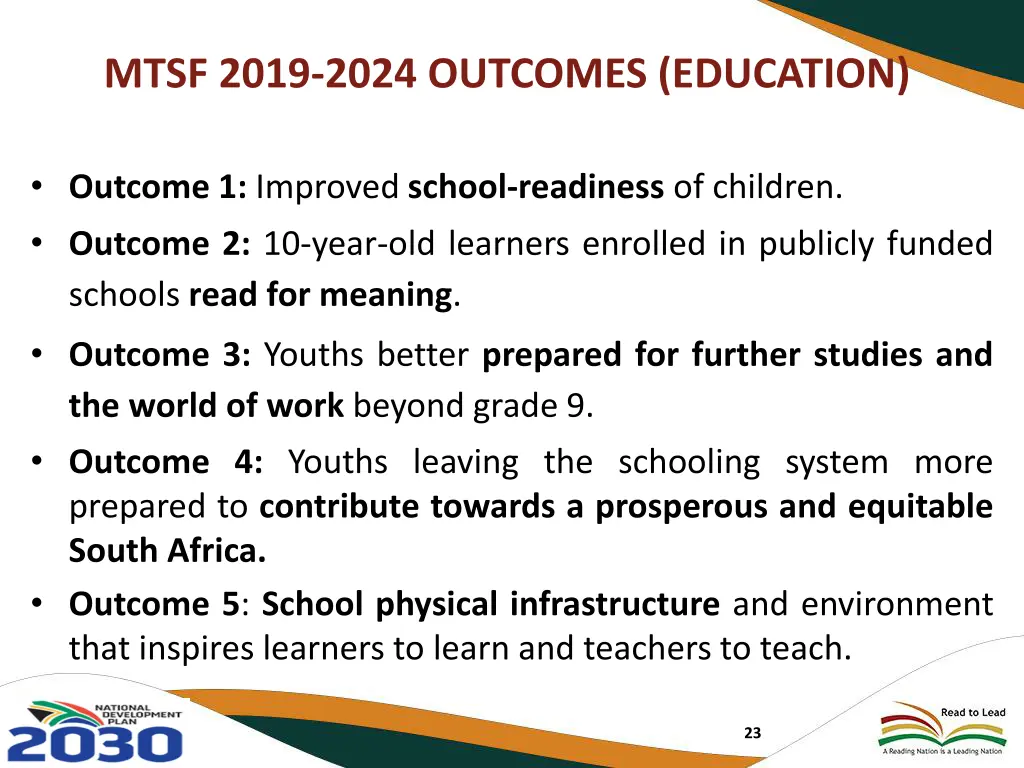 mtsf 2019 2024 outcomes education