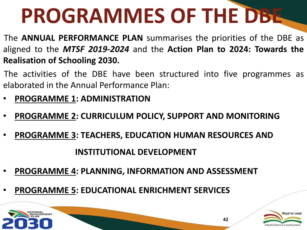 programmes of the dbe