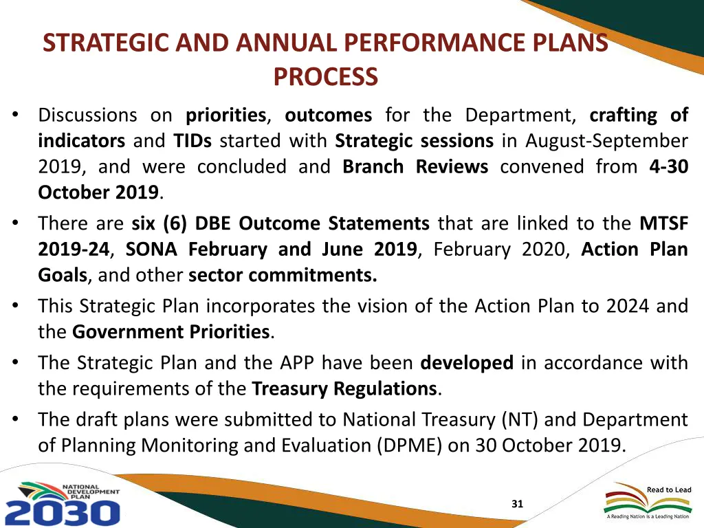 strategic and annual performance plans process