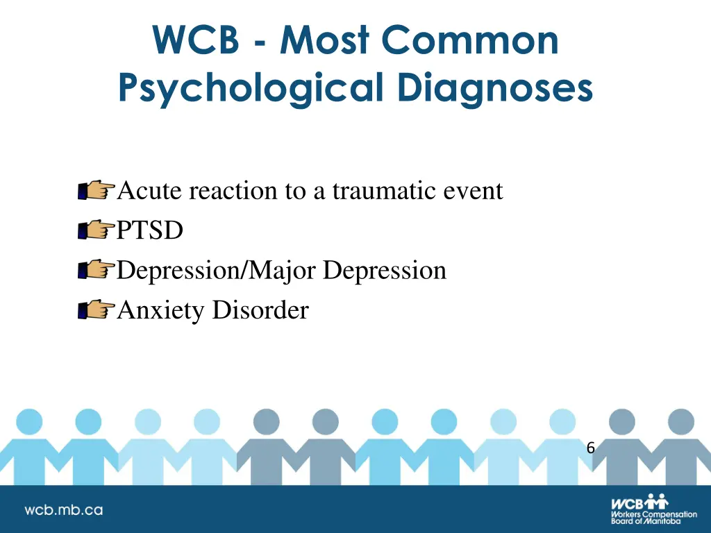 wcb most common psychological diagnoses