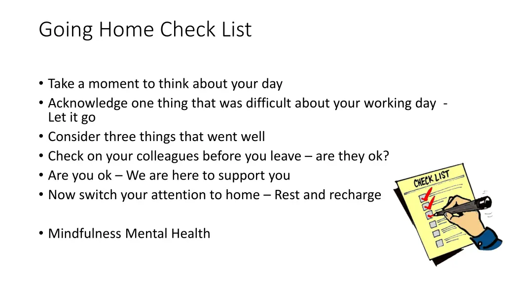 going home check list