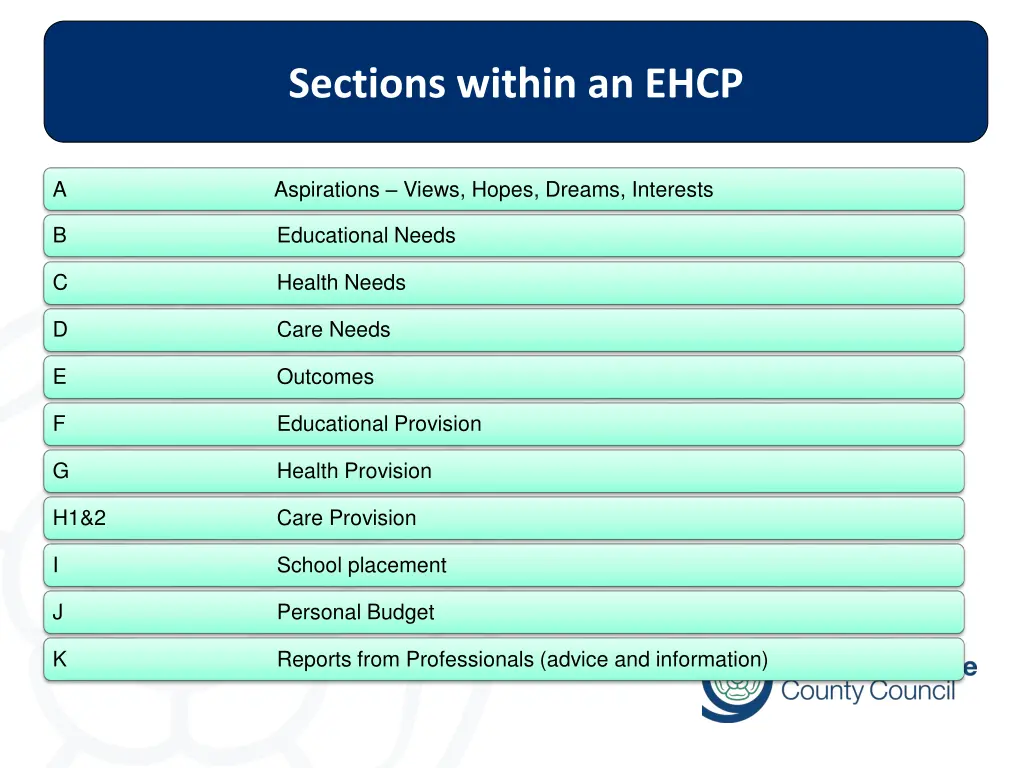 sections within an ehcp