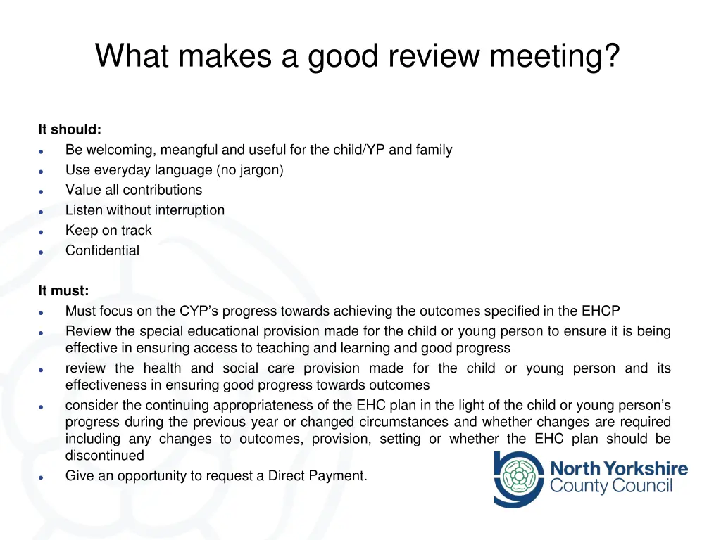 what makes a good review meeting