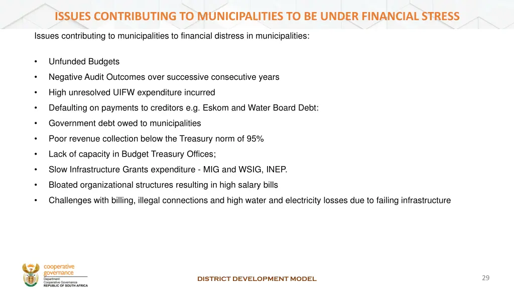 issues contributing to municipalities to be under