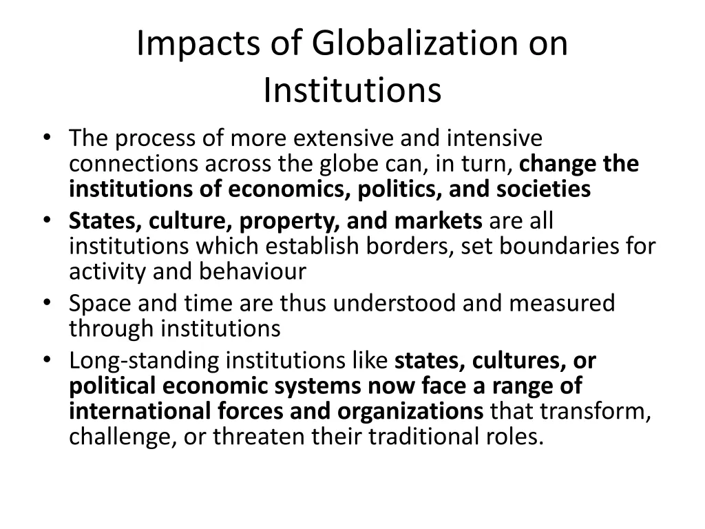 impacts of globalization on institutions