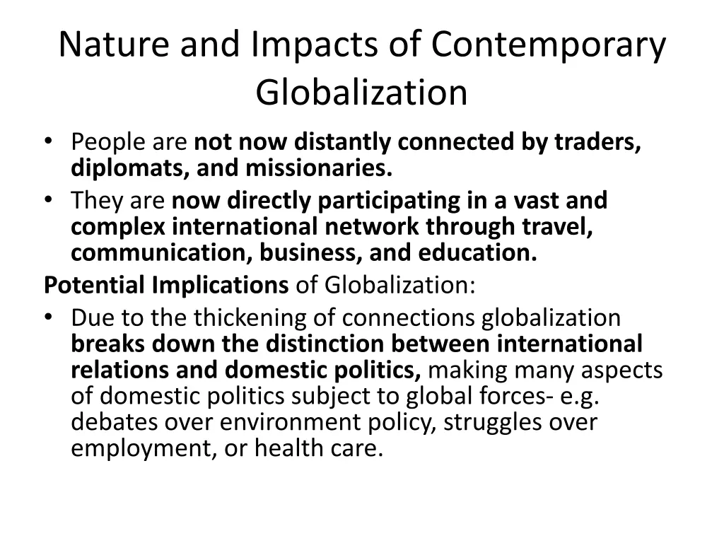 nature and impacts of contemporary globalization