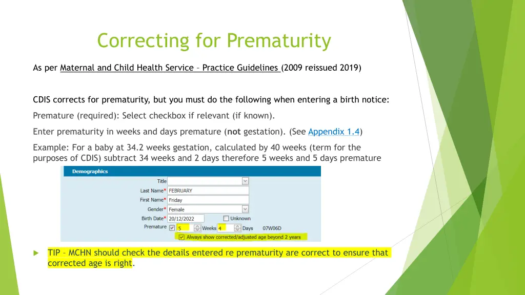 correcting for prematurity 1