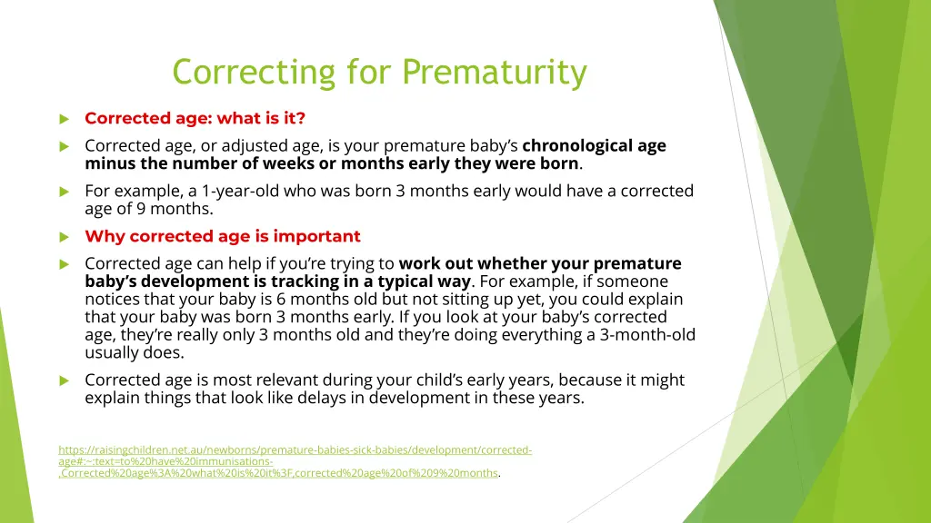 correcting for prematurity