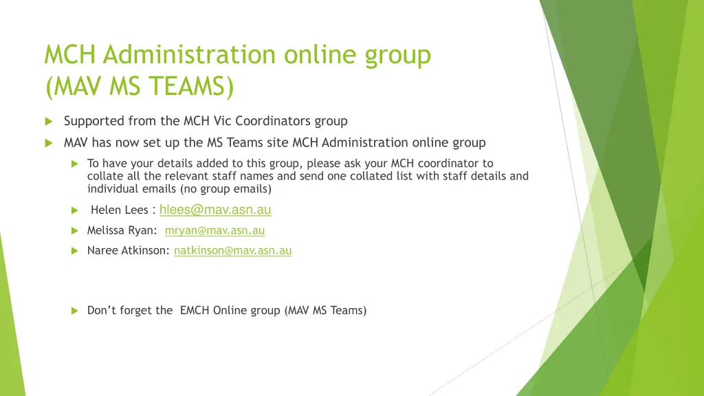 mch administration online group mav ms teams