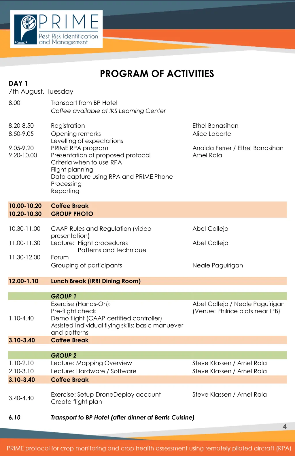 program of activities