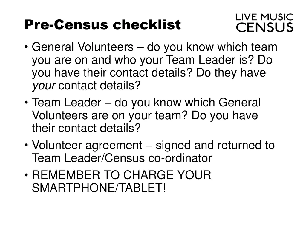 pre census checklist