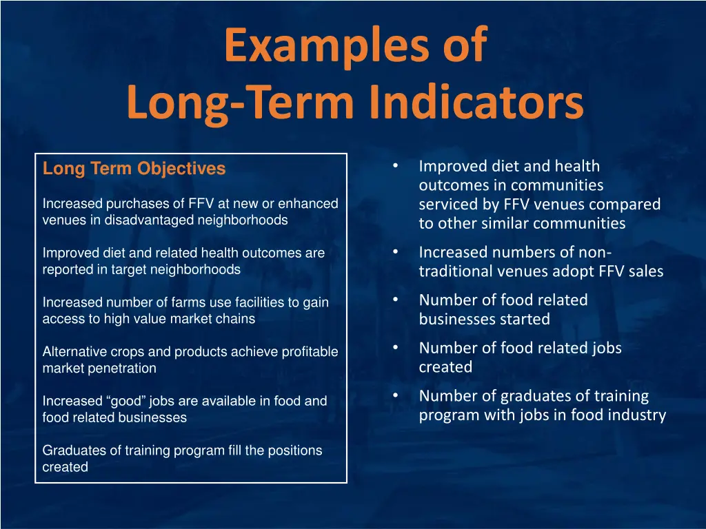 examples of long term indicators