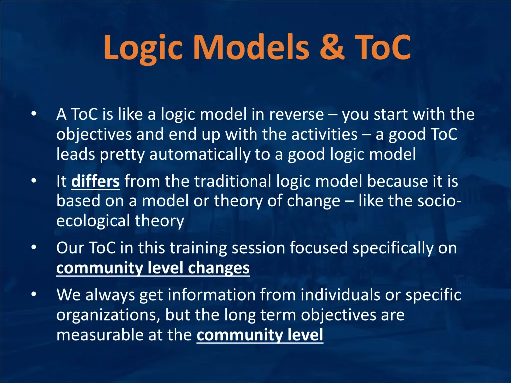 logic models toc