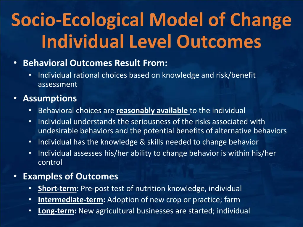 socio ecological model of change individual level