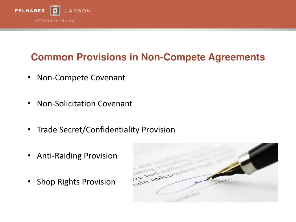 common provisions in non compete agreements