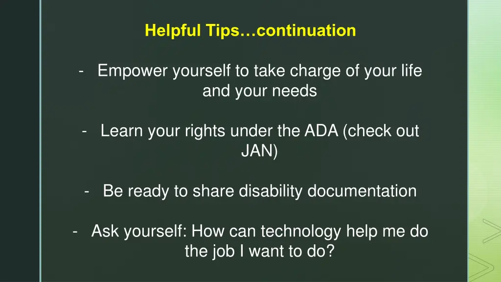 helpful tips continuation