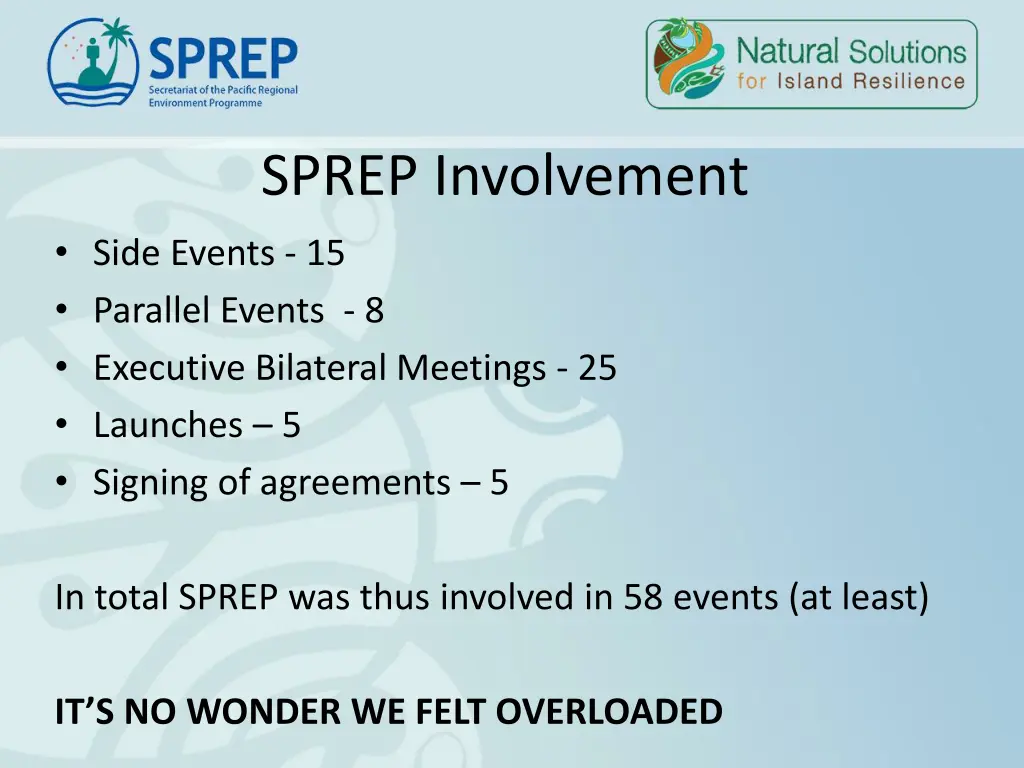 sprep involvement side events 15 parallel events