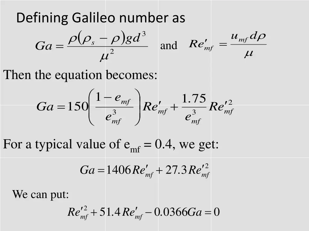 defining galileo number as then the equation