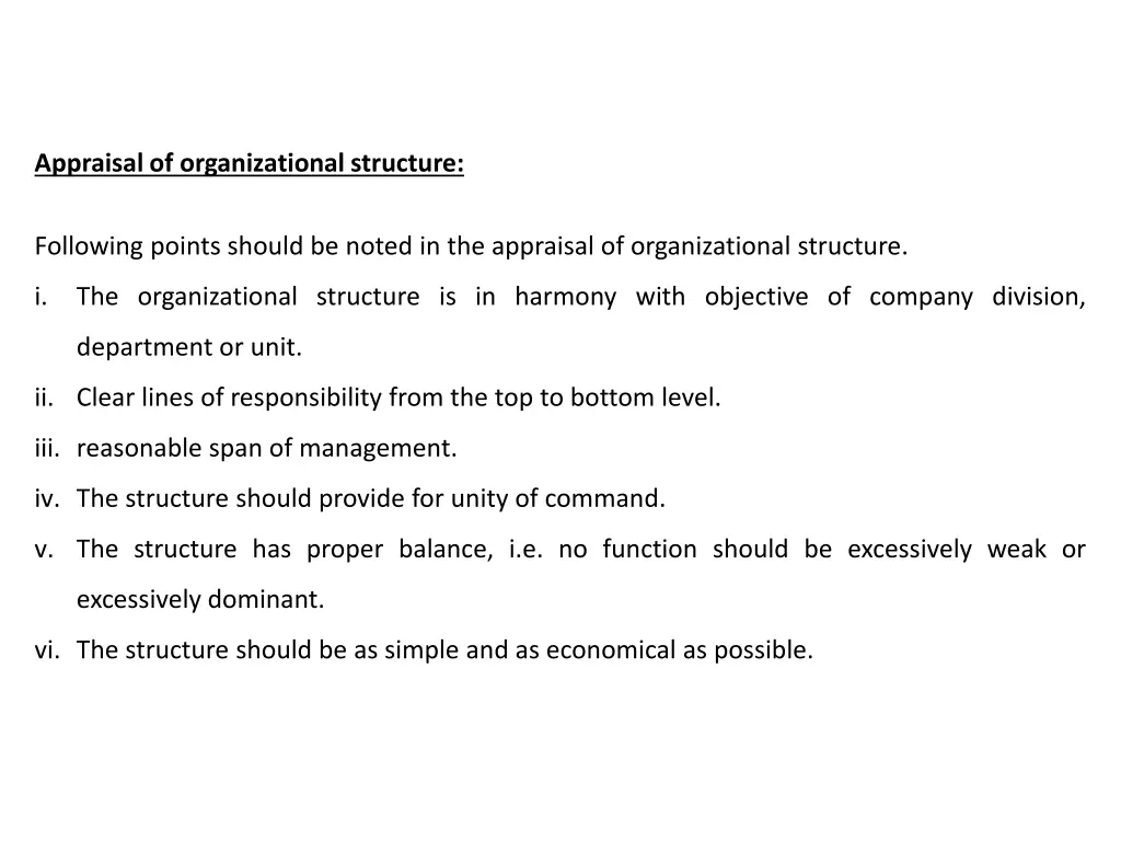 appraisal of organizational structure