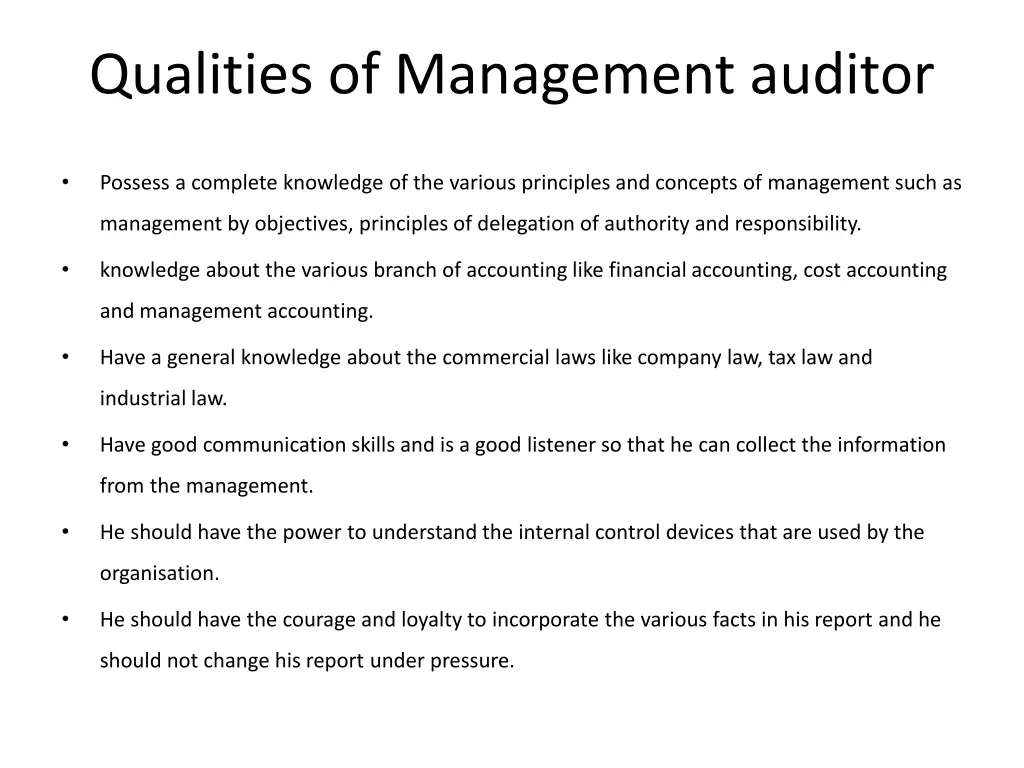 qualities of management auditor