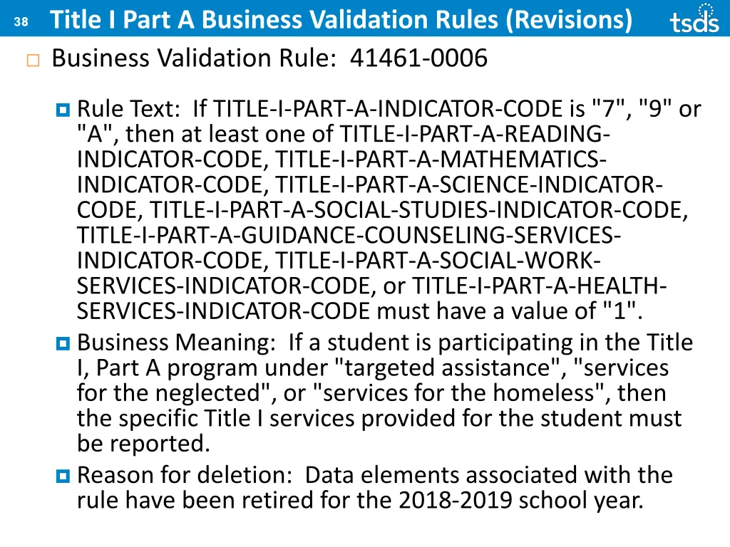 title i part a business validation rules revisions 2