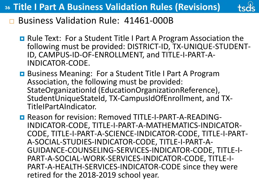 title i part a business validation rules revisions