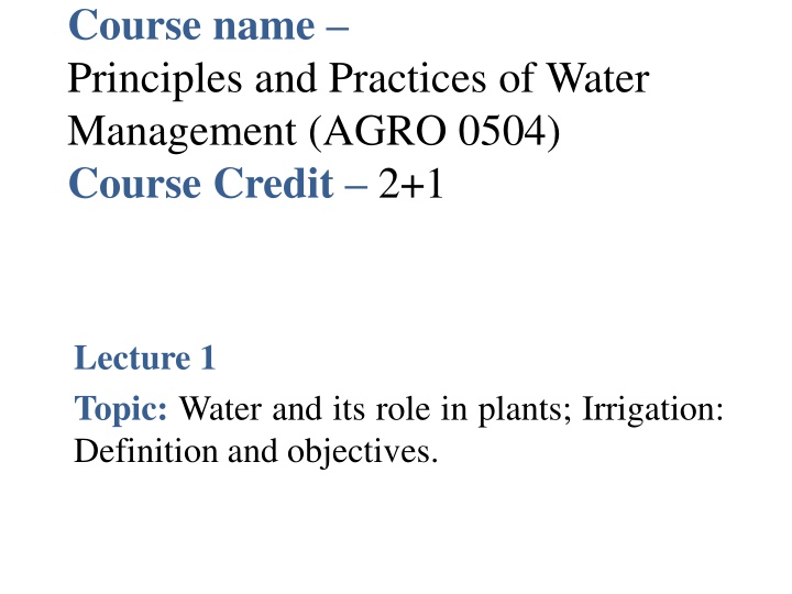 course name principles and practices of water