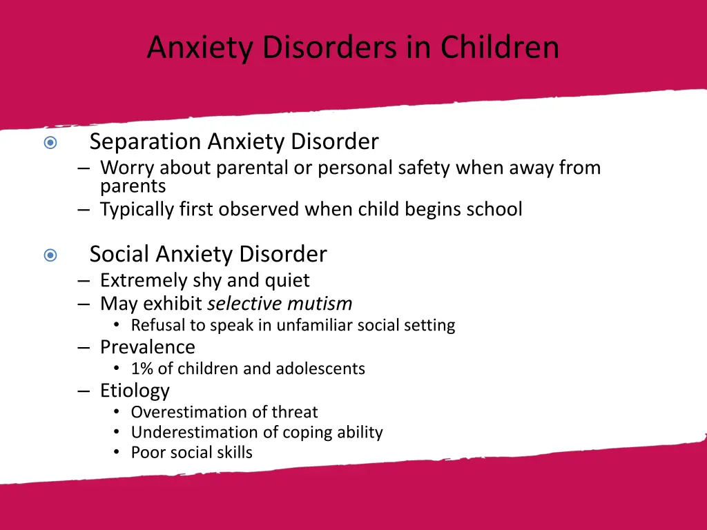 anxiety disorders in children