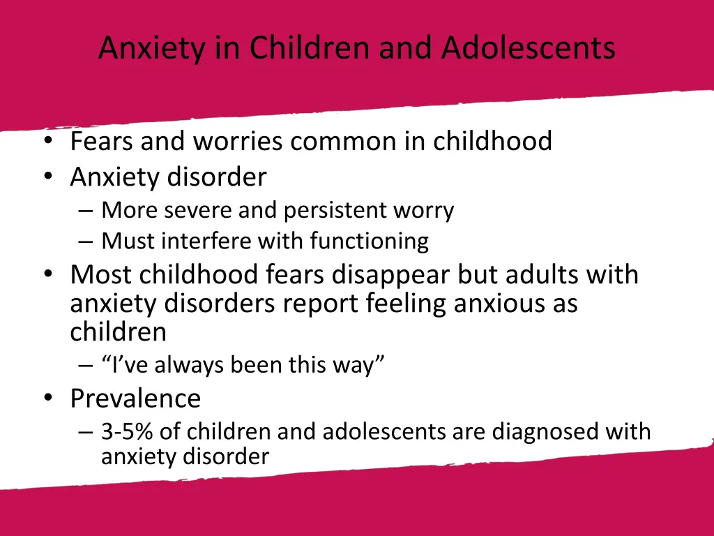 anxiety in children and adolescents