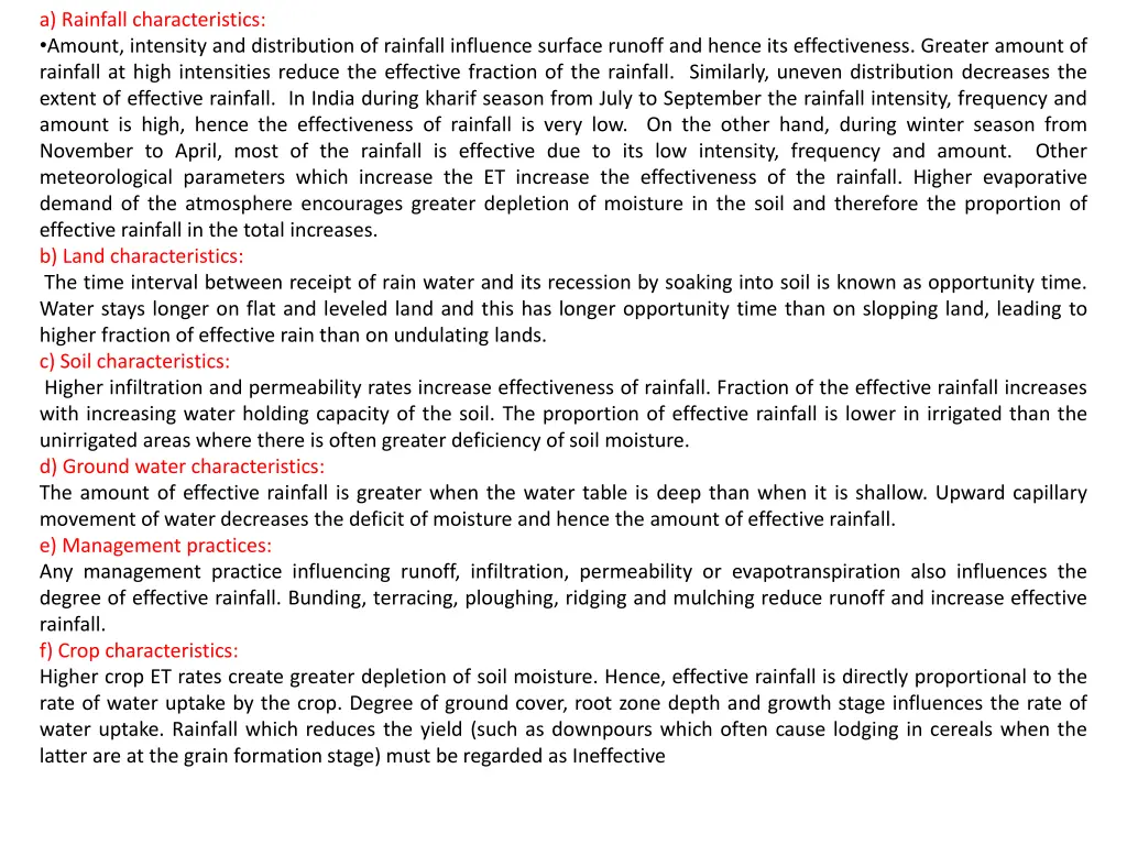 a rainfall characteristics amount intensity