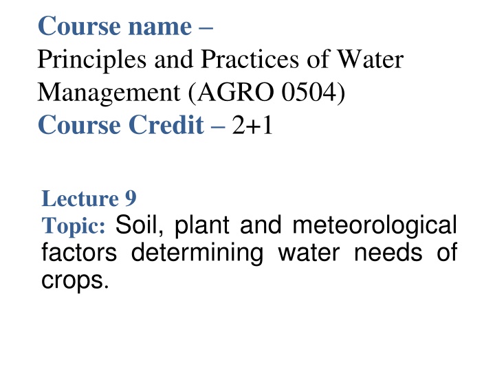 course name principles and practices of water