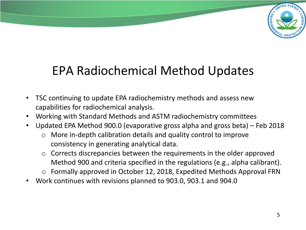 epa radiochemical method updates