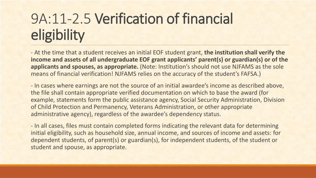 9a 11 2 5 verification of financial verification