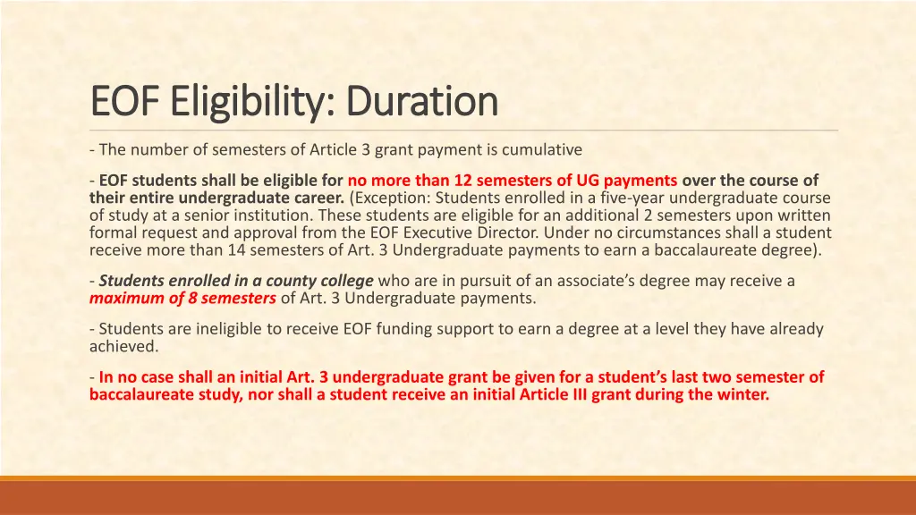 eof eligibility duration eof eligibility duration