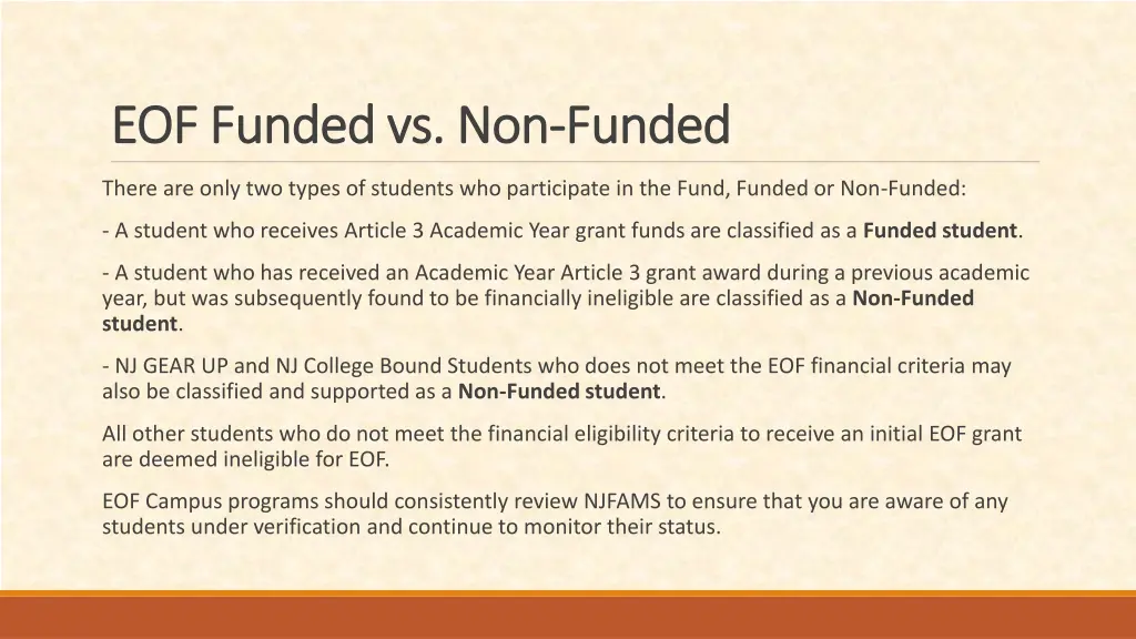 eof funded vs non eof funded vs non funded