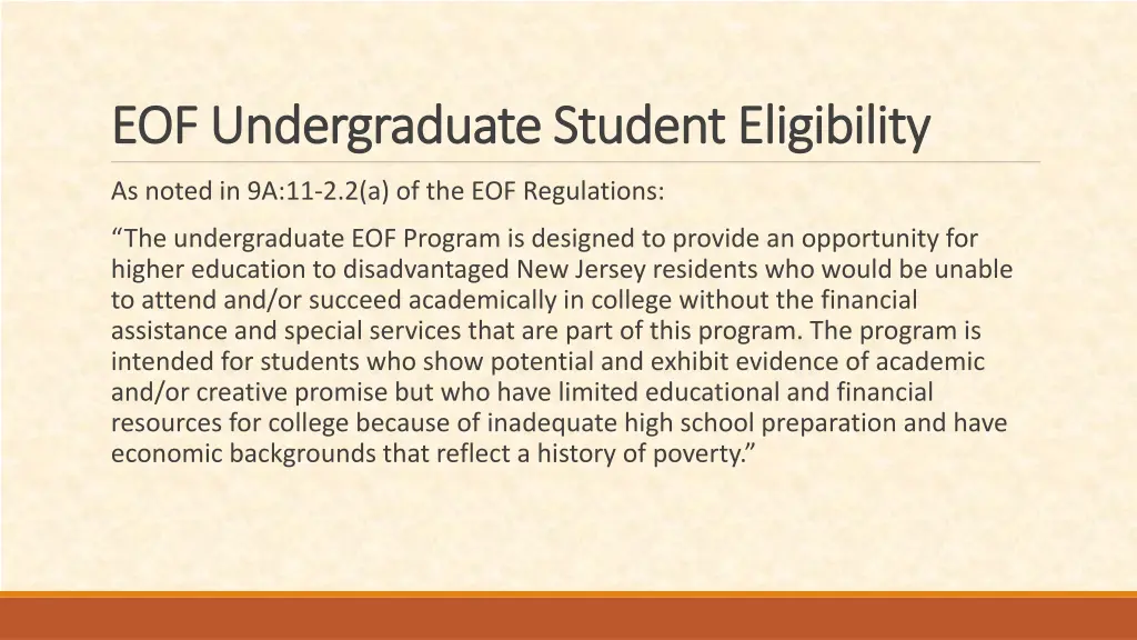 eof undergraduate student eligibility