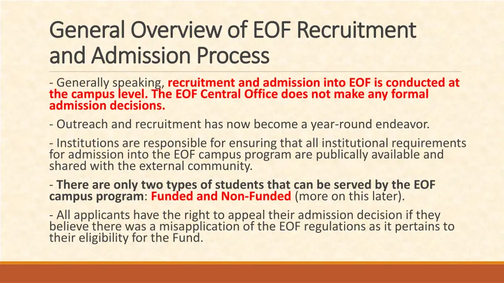 general overview of eof recruitment general