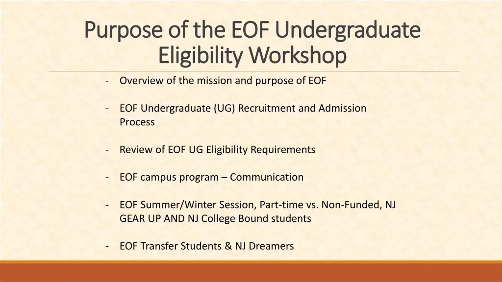 purpose of the eof undergraduate purpose