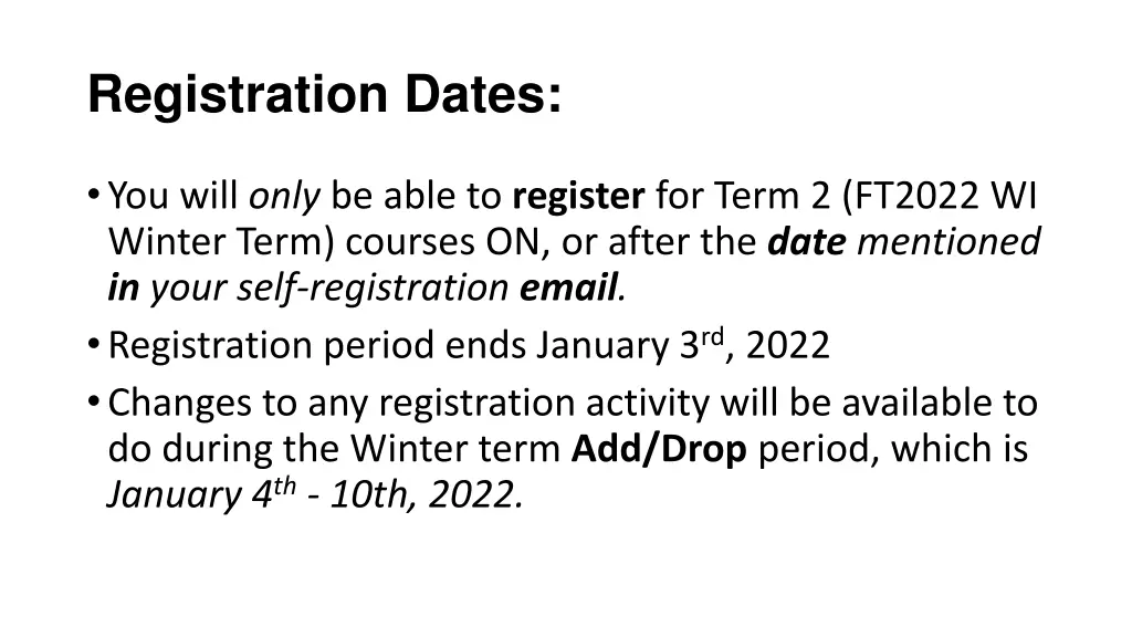 registration dates