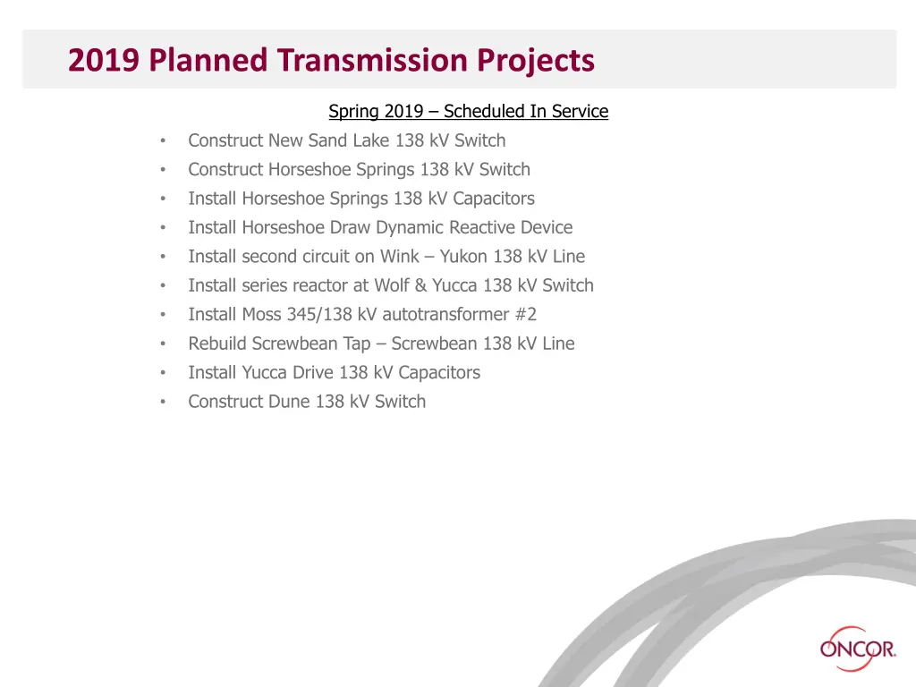 2019 planned transmission projects