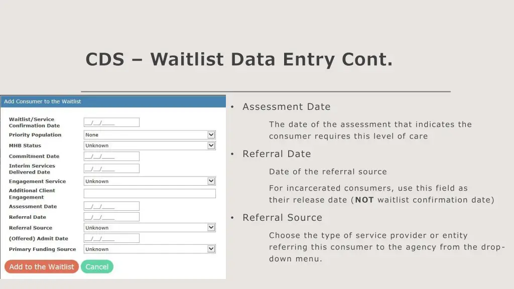 cds waitlist data entry cont 4