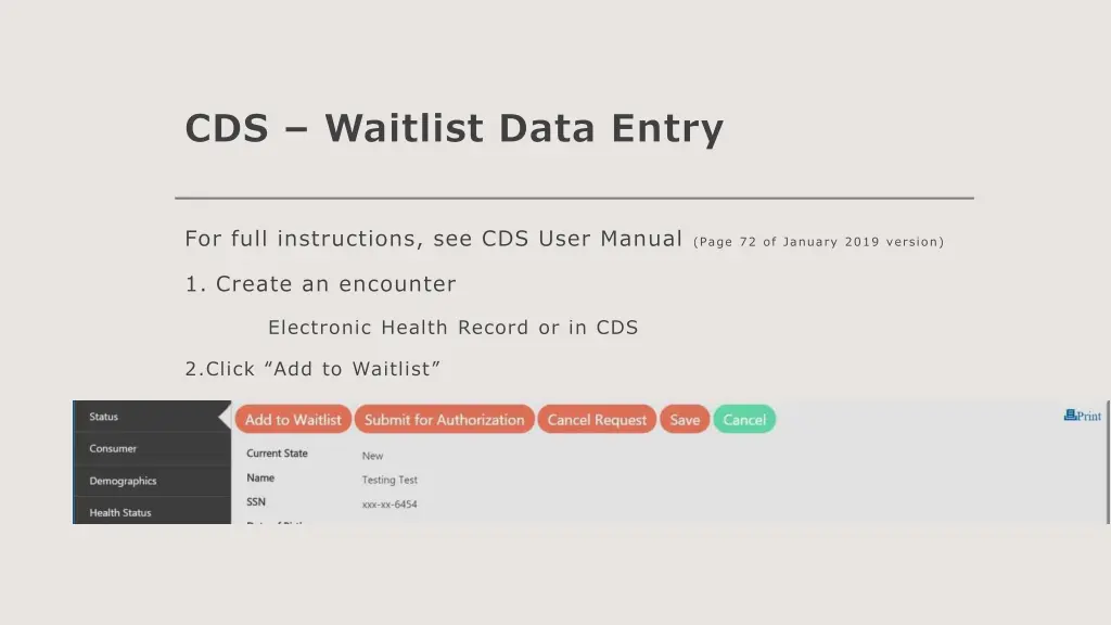 cds waitlist data entry