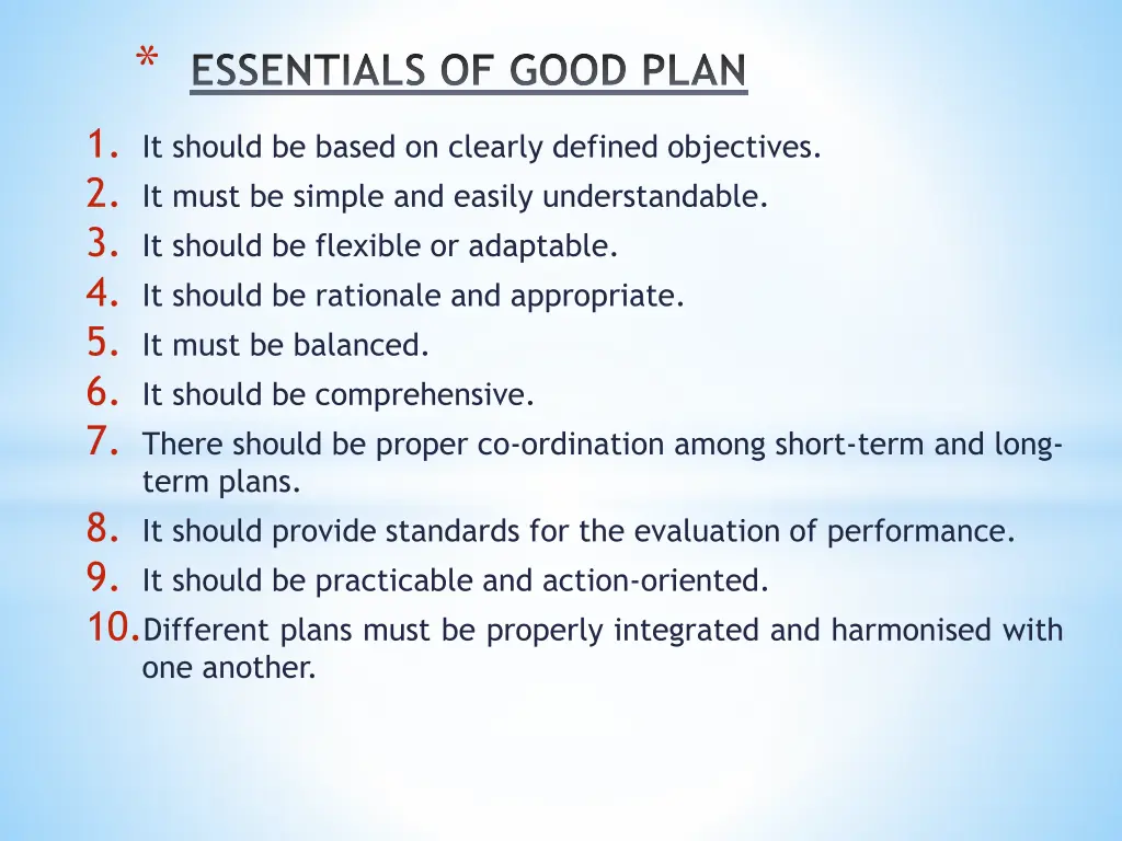 essentials of good plan