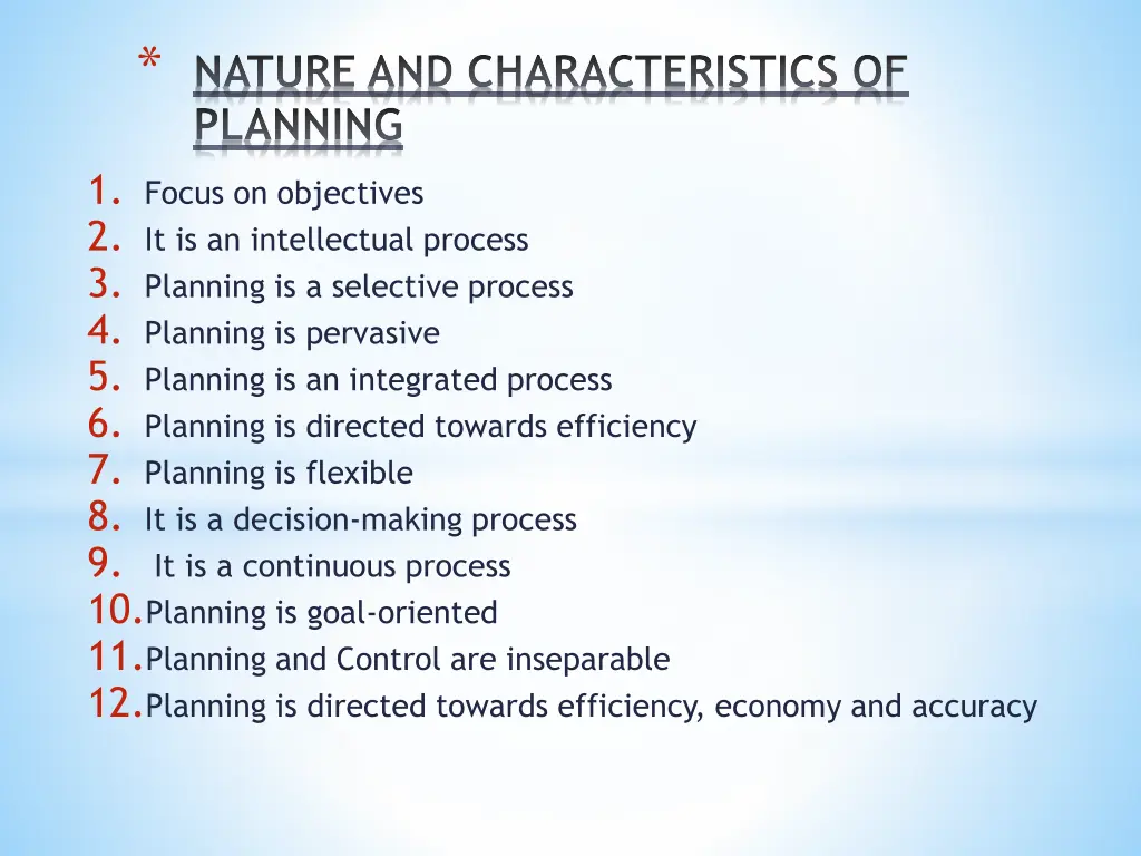 nature and characteristics of planning