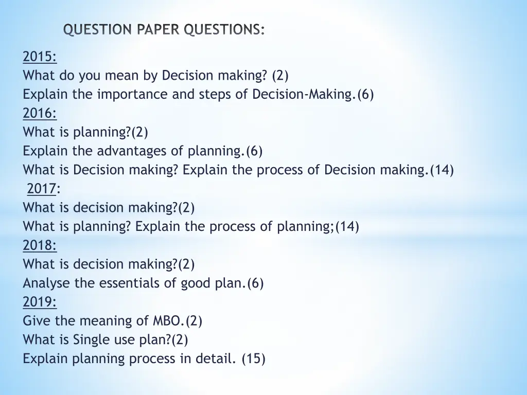 question paper questions