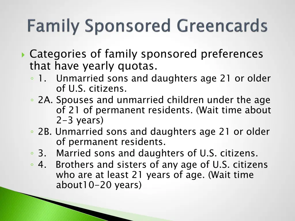 categories of family sponsored preferences that