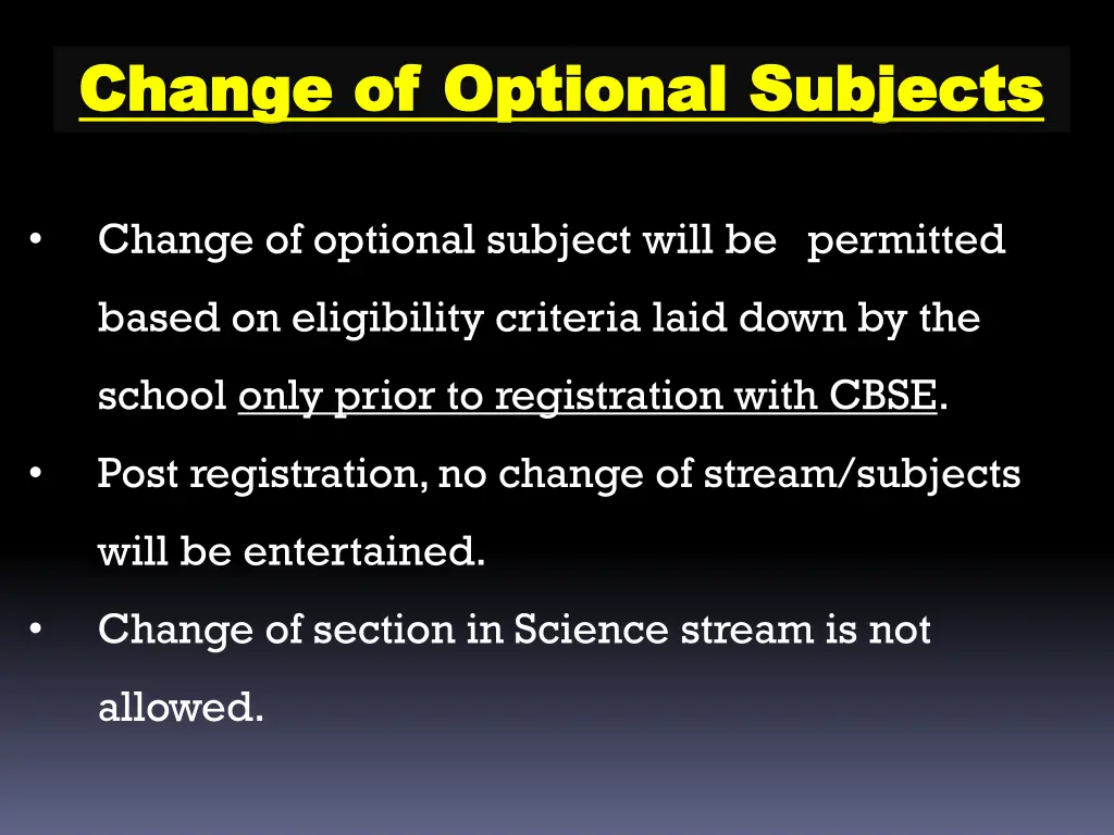 change of optional subjects change of optional