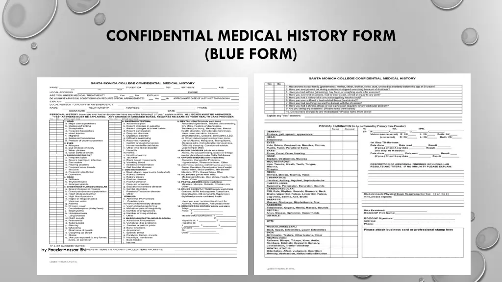 confidential medical history form blue form