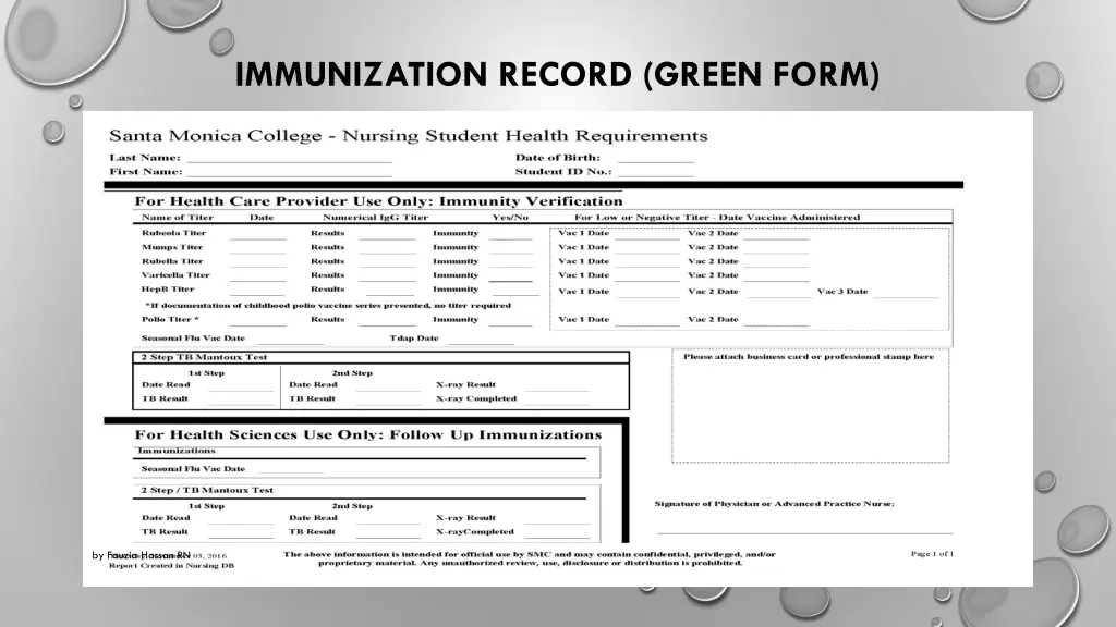 immunization record green form