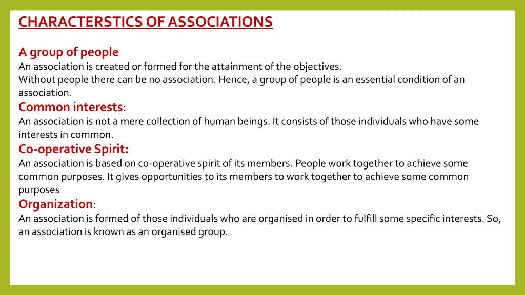 characterstics of associations